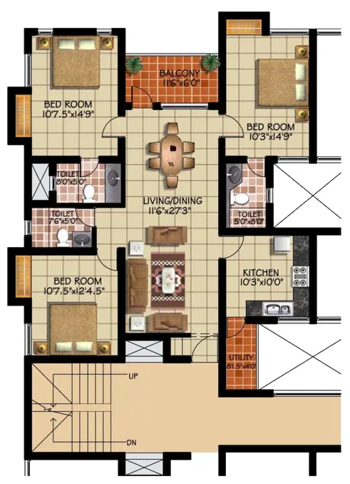 Type A · 3 BHK · Tower 1